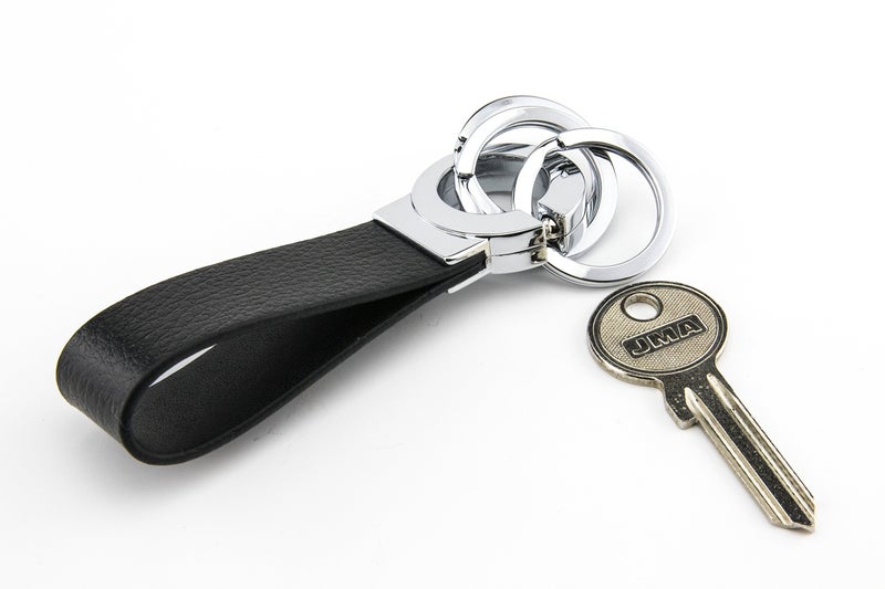 TROIKA Key-Click â€“ KR8-02/LE â€“ Keyring with Practical"Click-Lock" â€“ 3 Metal Rings â€“ Leather/Imitation Leather/Metalâ€“ Shiny â€“ Chrome Plated â€“ Silver, Black â€“ TROIKA-Original - Image 4